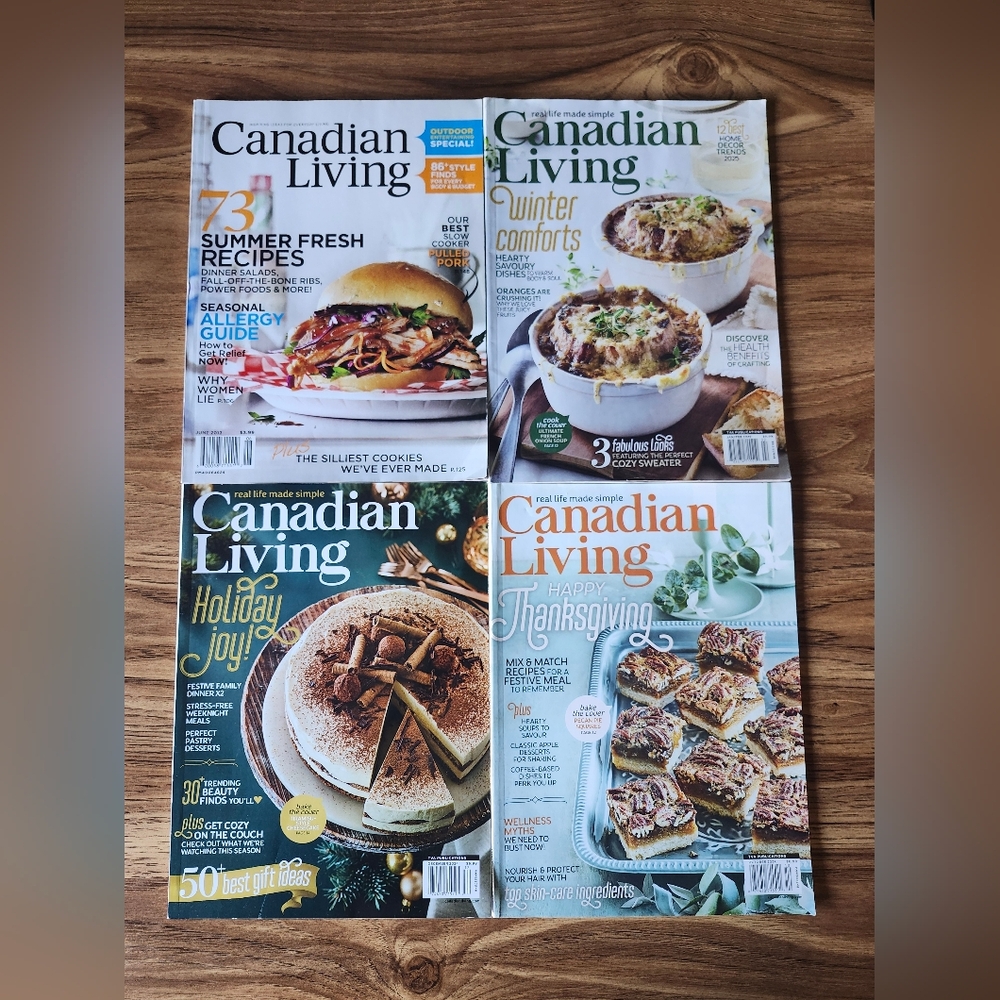 4 Canadian Living Magazines June 2013, Oct 2024, Dec 2024, Jan/Feb 2025 RECIPES